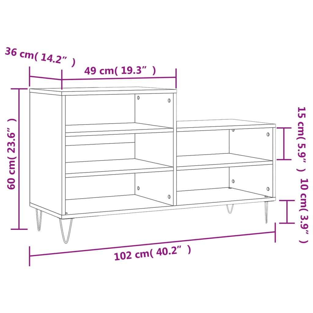 Scarpiera Bianco Lucido 102x36x60 cm in Legno Multistrato - homemem39