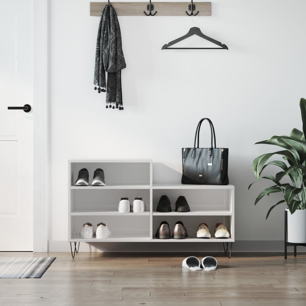 Scarpiera Bianco Lucido 102x36x60 cm in Legno Multistrato - homemem39