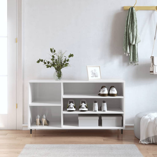 Scarpiera Bianco Lucido 102x36x60 cm in Legno Multistrato - homemem39