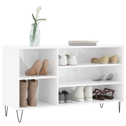 Scarpiera Bianco Lucido 102x36x60 cm in Legno Multistrato - homemem39
