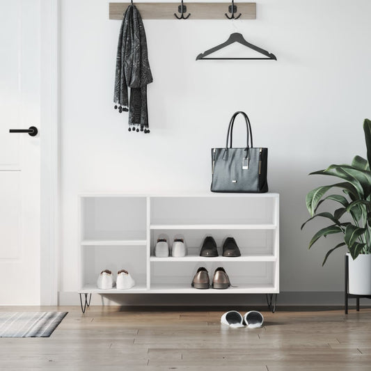 Scarpiera Bianco Lucido 102x36x60 cm in Legno Multistrato - homemem39