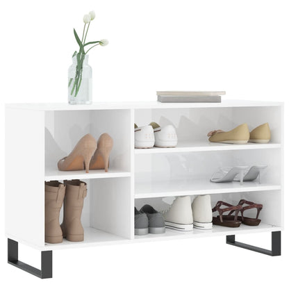 Scarpiera Bianco Lucido 102x36x60 cm in Legno Multistrato