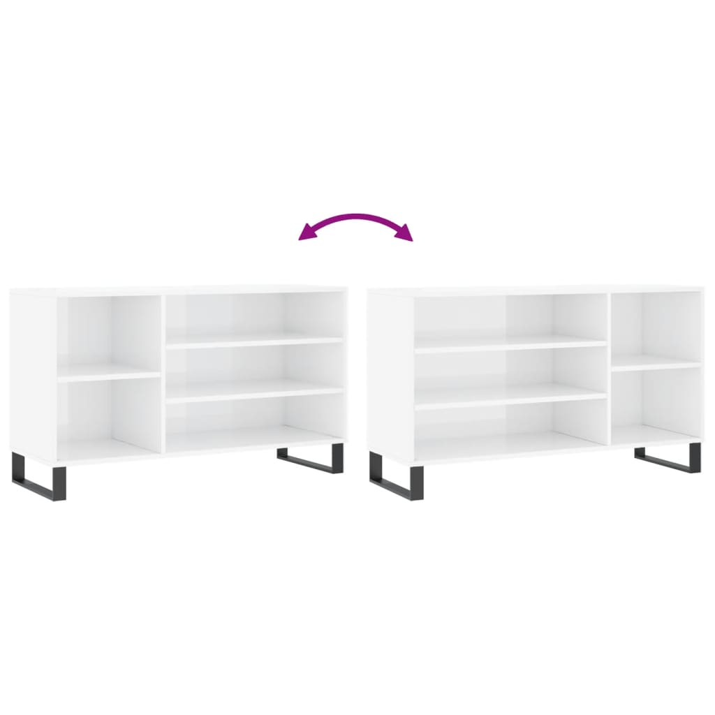 Scarpiera Bianco Lucido 102x36x60 cm in Legno Multistrato