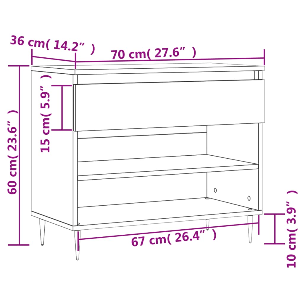 Scarpiera Grigio Cemento 70x36x60 cm in Legno Multistrato - homemem39