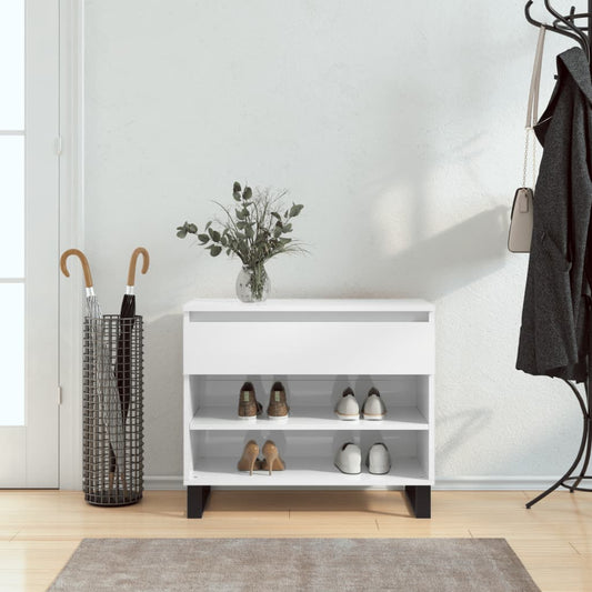 Scarpiera Bianco Lucido 70x36x60 cm in Legno Multistrato - homemem39