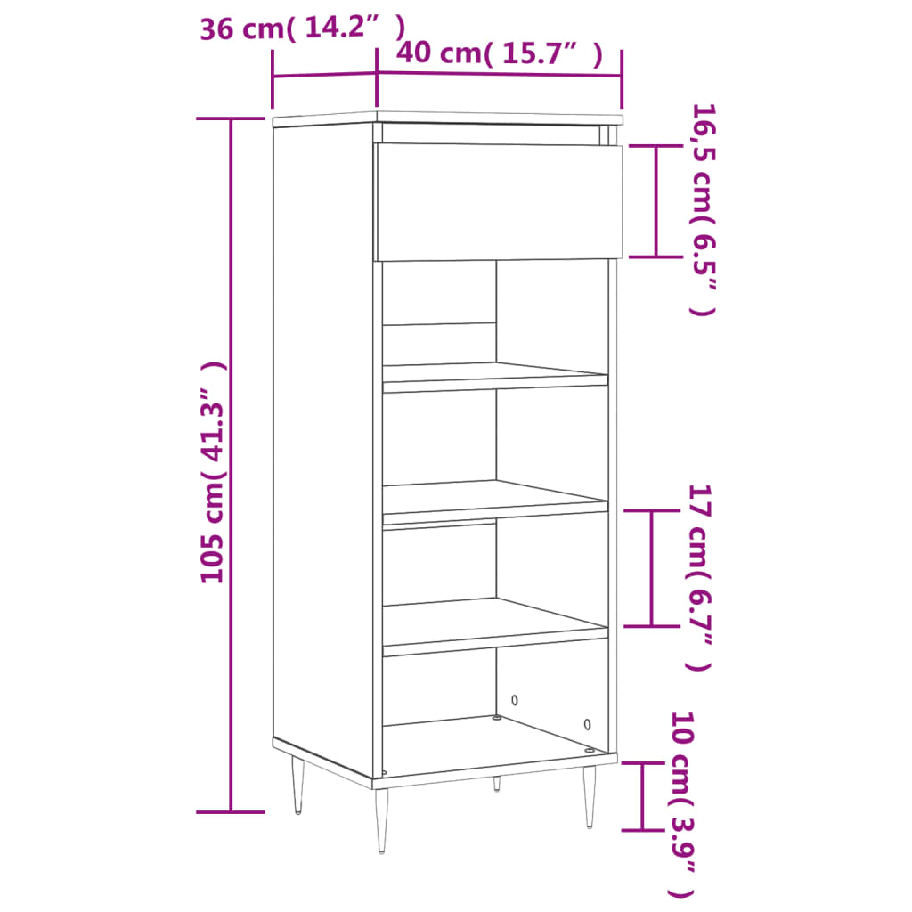 Scarpiera Nera 40x36x105 cm in Legno Multistrato - homemem39