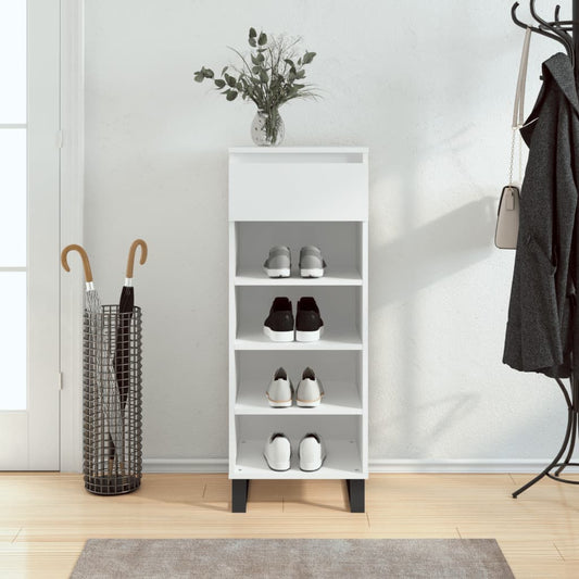 Scarpiera Bianco Lucido 40x36x105 cm in Legno Multistrato - homemem39