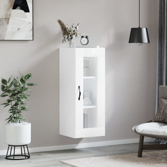 Mobile a Parete Bianco Lucido 34,5x34x90 cm - homemem39