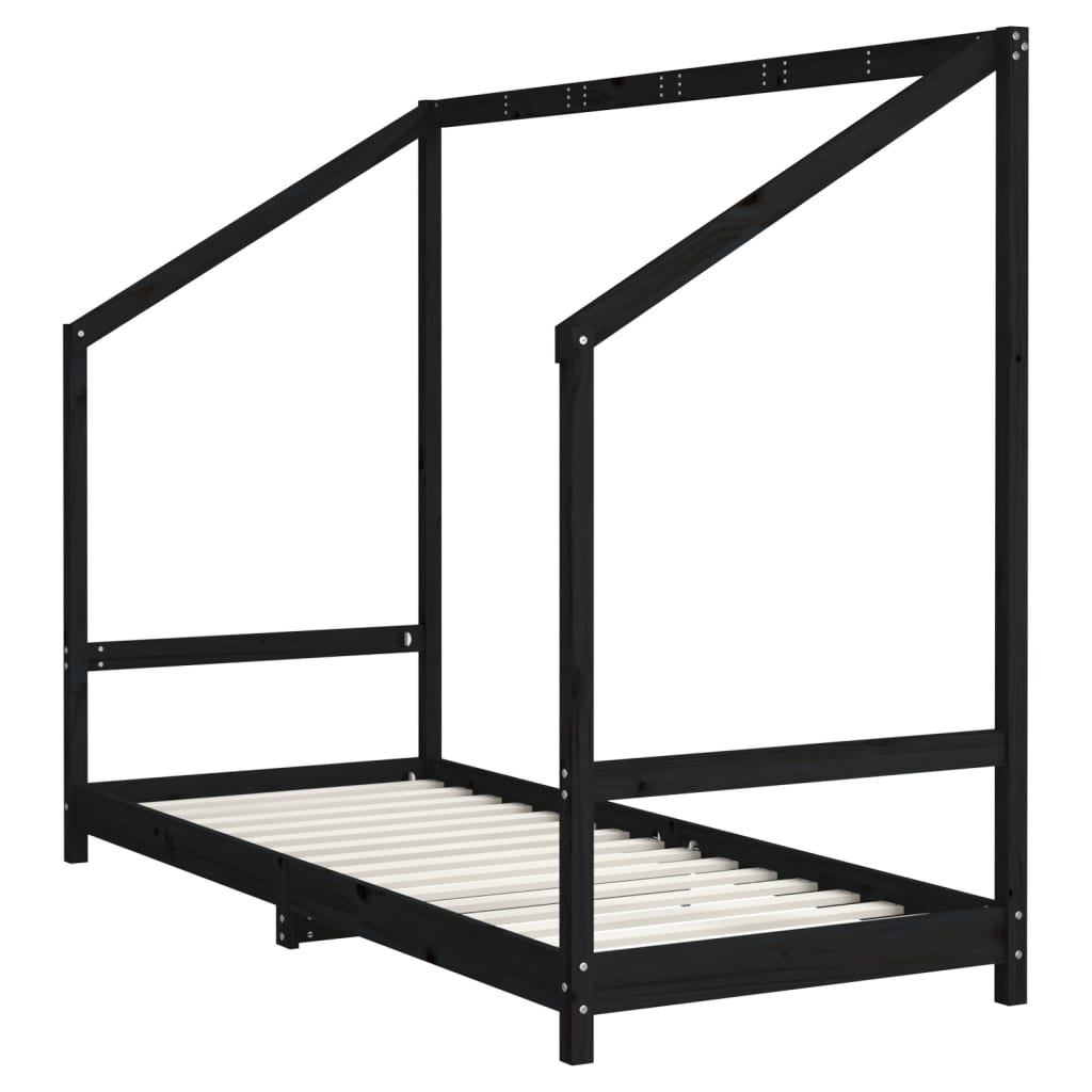Giroletto per Bambini Nero 80x200 cm in Legno Massello di Pino - homemem39
