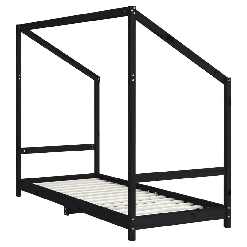 Giroletto per Bambini Nero 80x200 cm in Legno Massello di Pino - homemem39