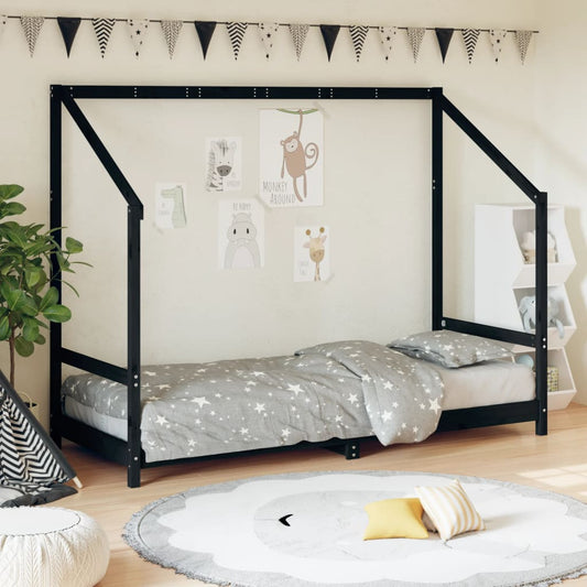 Giroletto per Bambini Nero 80x200 cm in Legno Massello di Pino - homemem39