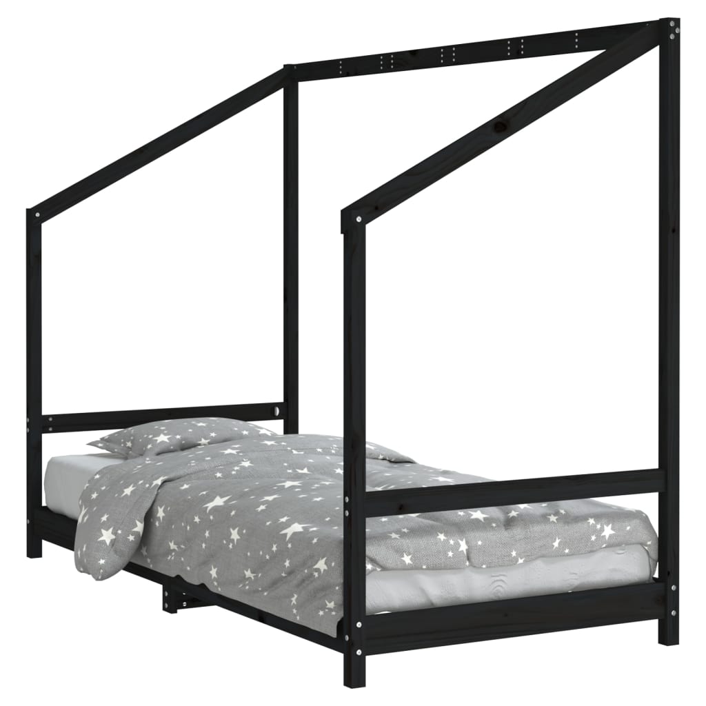 Giroletto per Bambini Nero 90x200 cm in Legno Massello di Pino - homemem39