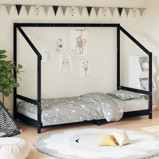 Giroletto per Bambini Nero 90x200 cm in Legno Massello di Pino - homemem39