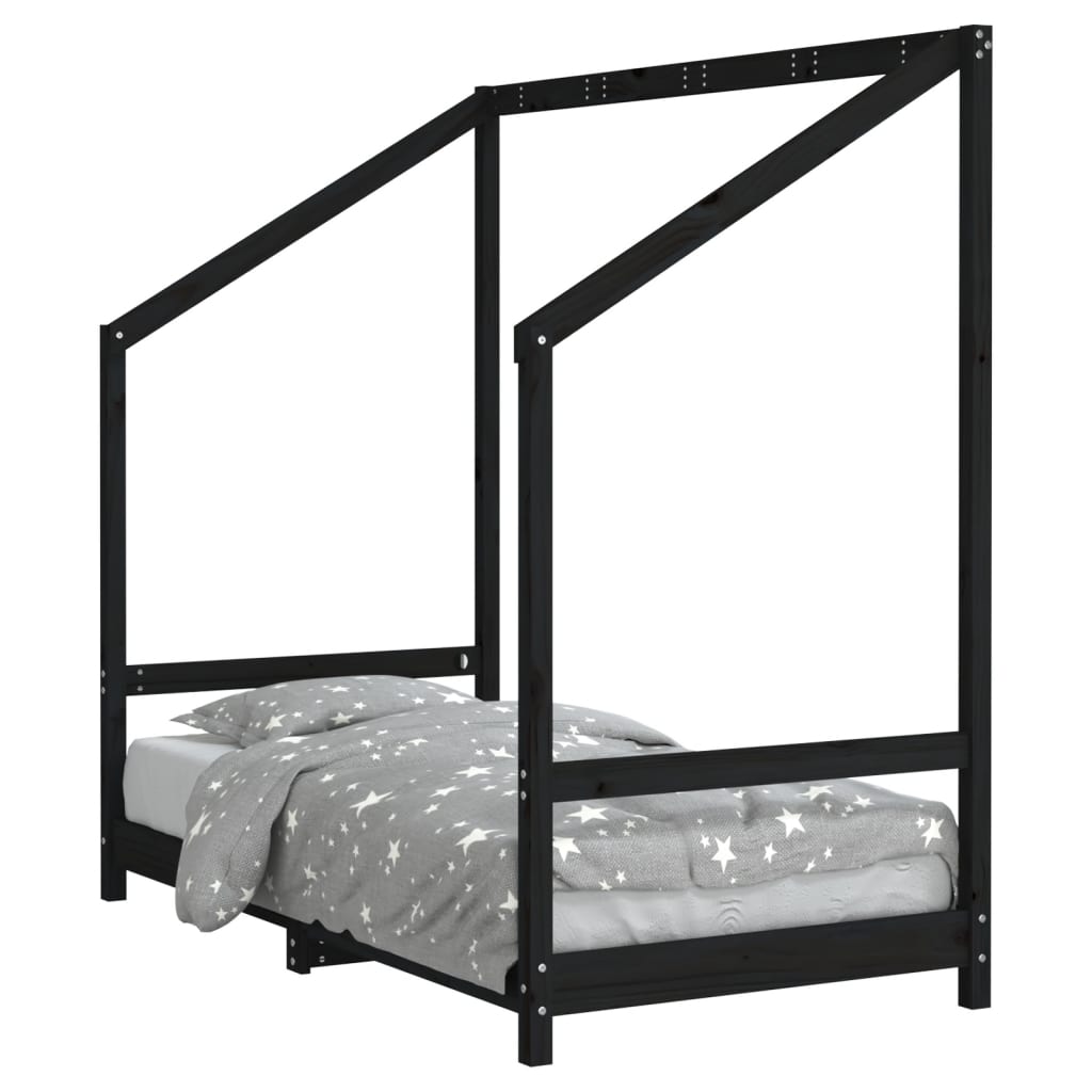 Giroletto per Bambini Nero 80x160 cm in Legno Massello di Pino - homemem39