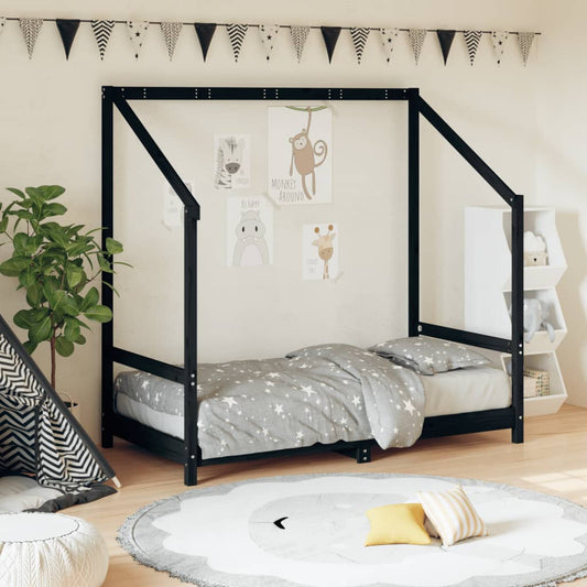 Giroletto per Bambini Nero 80x160 cm in Legno Massello di Pino - homemem39
