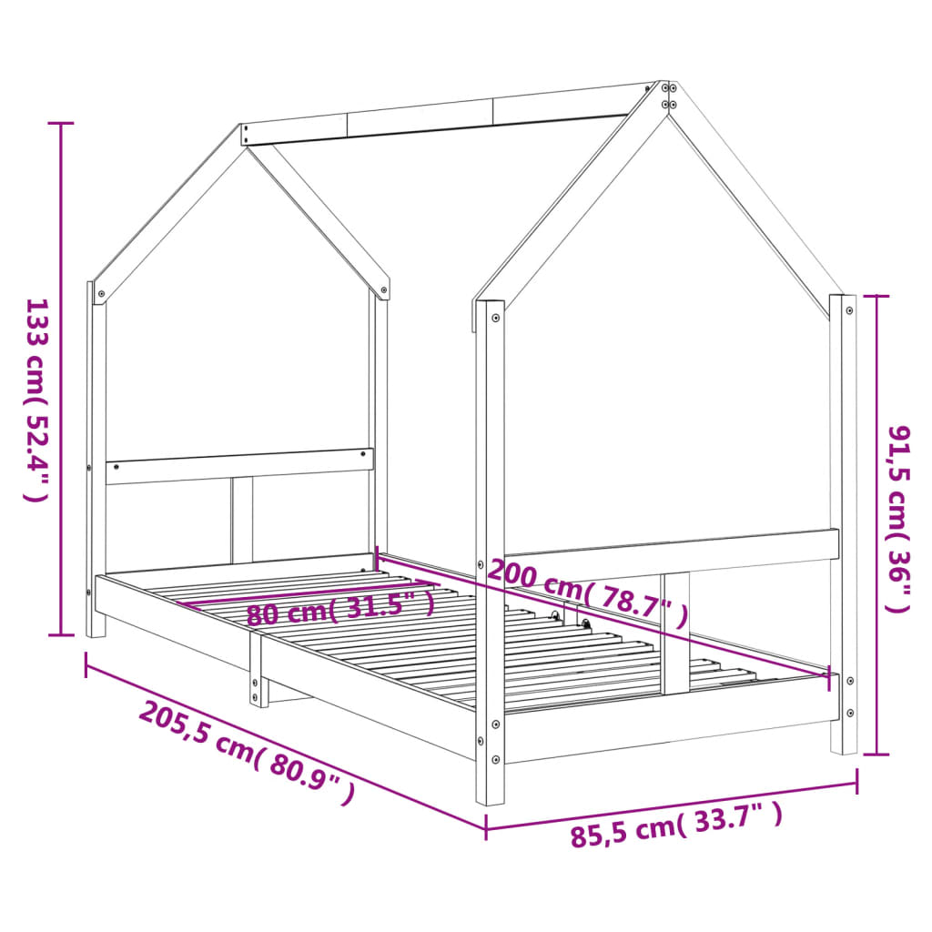 Giroletto per Bambini 80x200 cm in Legno Massello di Pino - homemem39