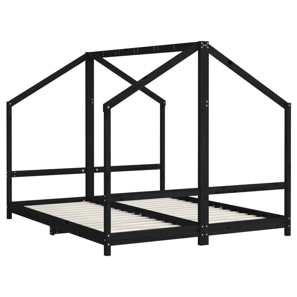 Giroletto per Bambini Nero 2x(80x200) cm Legno Massello di Pino - homemem39