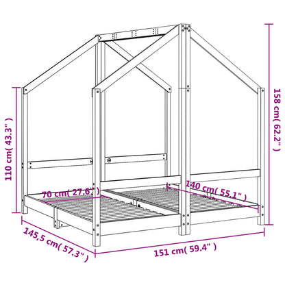 Giroletto per Bambini 2x(70x140) cm in Legno Massello di Pino - homemem39
