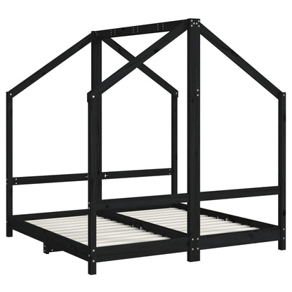 Giroletto per Bambini Nero 2x(70x140) cm Legno Massello di Pino - homemem39