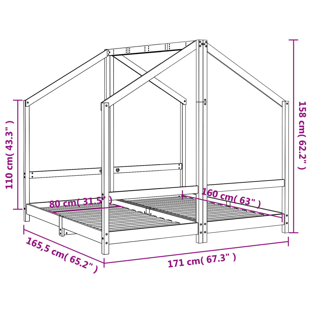 Giroletto per Bambini 2x(80x160) cm in Legno Massello di Pino | homemem39