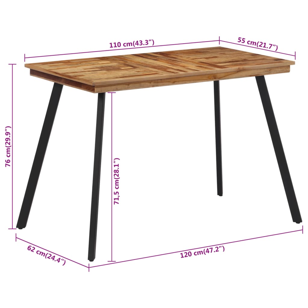 Tavolo da Pranzo 120x62x76 cm in Legno Massello di Teak - homemem39