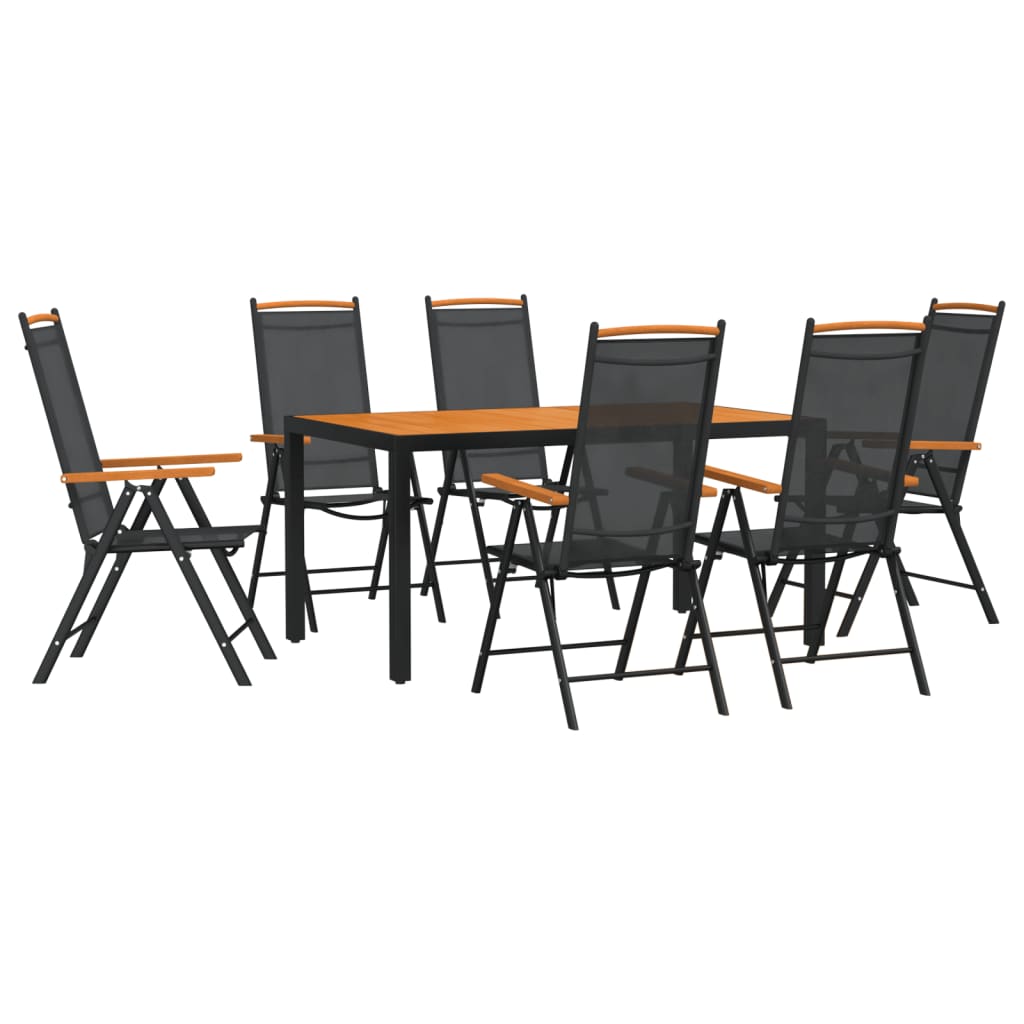 Set da Pranzo da Giardino 7 pz Nero e Marrone in Alluminio | homemem39