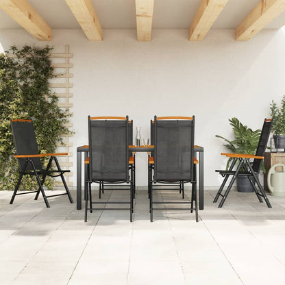 Set da Pranzo da Giardino 7 pz Nero e Marrone in Alluminio | homemem39