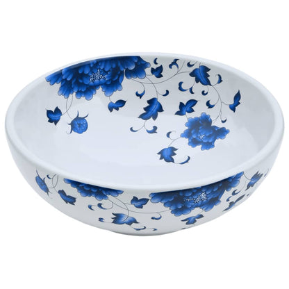 Lavabo da Appoggio Bianco e Blu Rotondo Φ41x14 cm Ceramica - homemem39