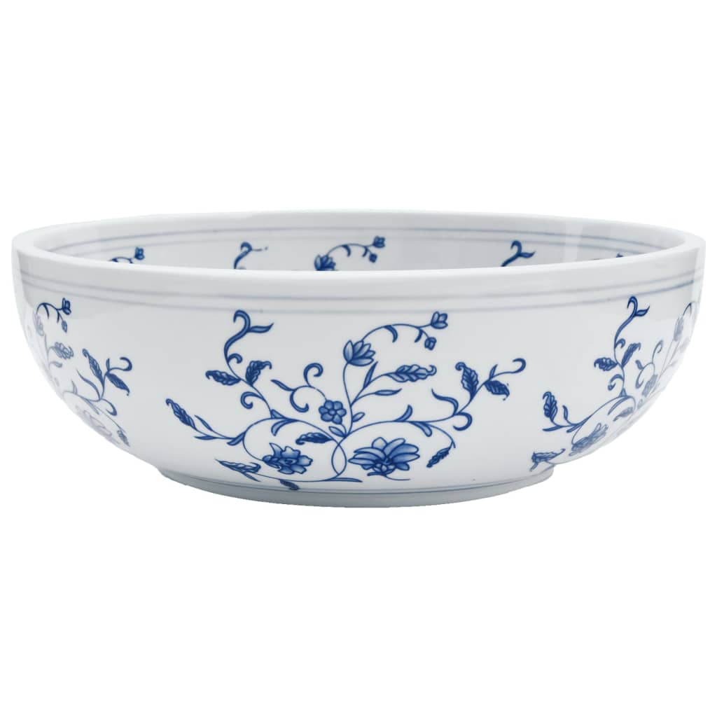 Lavabo da Appoggio Bianco e Blu Rotondo Φ41x14 cm Ceramica - homemem39