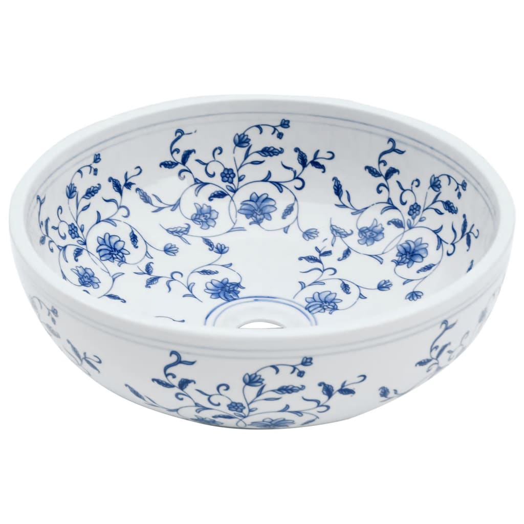 Lavabo da Appoggio Bianco e Blu Rotondo Φ41x14 cm Ceramica - homemem39