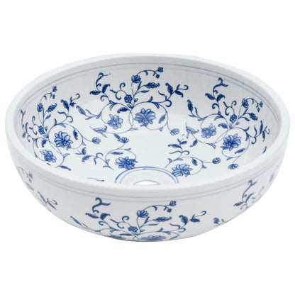 Lavabo da Appoggio Bianco e Blu Rotondo Φ41x14 cm Ceramica - homemem39