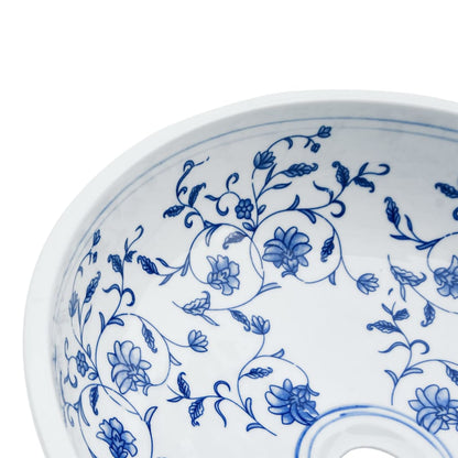 Lavabo da Appoggio Bianco e Blu Rotondo Φ41x14 cm Ceramica - homemem39