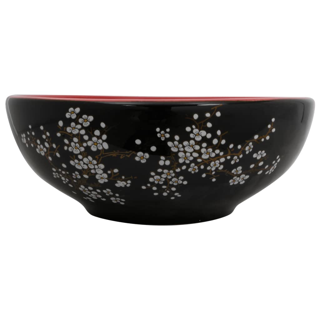 Lavabo da Appoggio Nero e Rosso Rotondo Φ41x14 cm Ceramica - homemem39