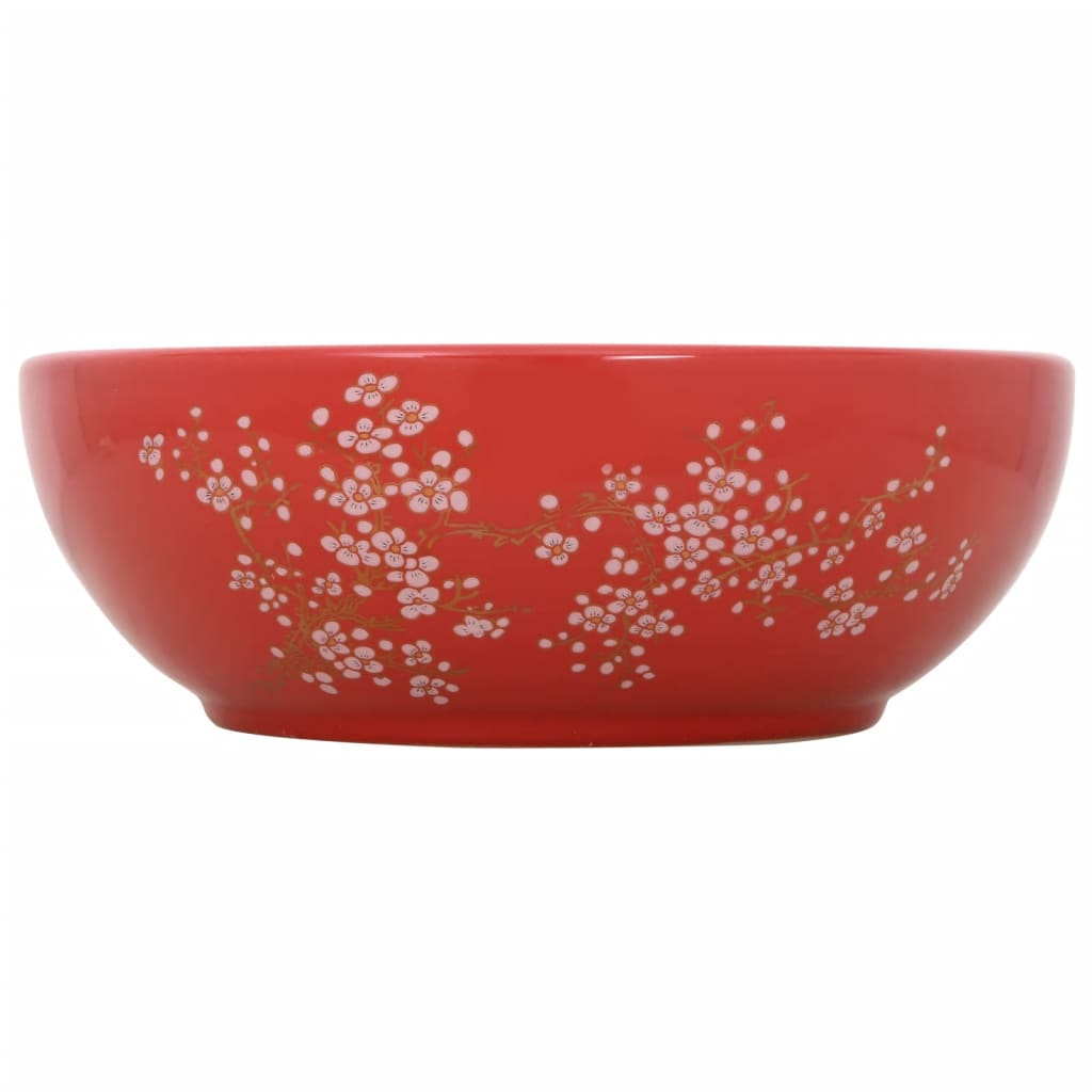 Lavabo da Appoggio Bianco e Rosso Rotondo Φ41x14 cm Ceramica - homemem39