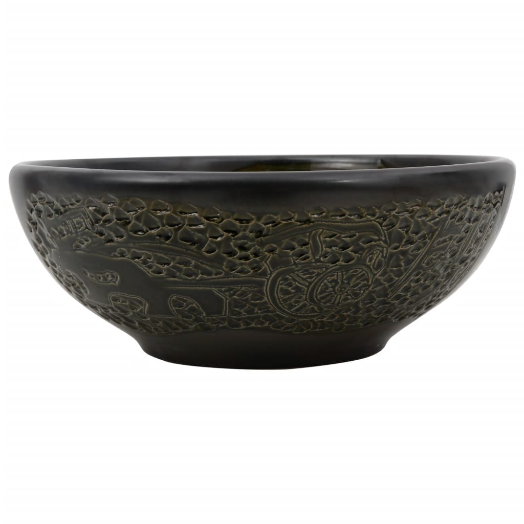 Lavabo da Appoggio Nero Rotondo Φ41x14 cm Ceramica - homemem39