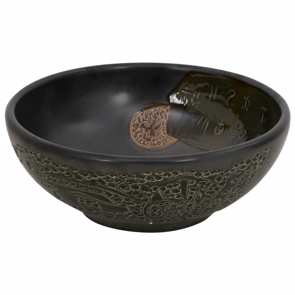 Lavabo da Appoggio Nero Rotondo Φ41x14 cm Ceramica - homemem39