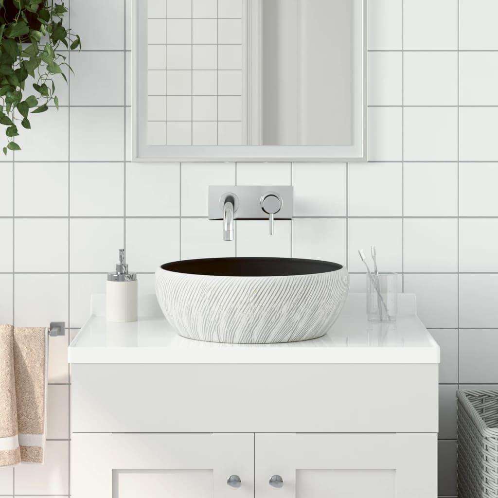 Lavabo da Appoggio Nero e Grigio Rotondo Φ41x14 cm Ceramica - homemem39