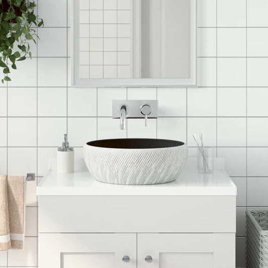 Lavabo da Appoggio Nero e Grigio Rotondo Φ41x14 cm Ceramica - homemem39