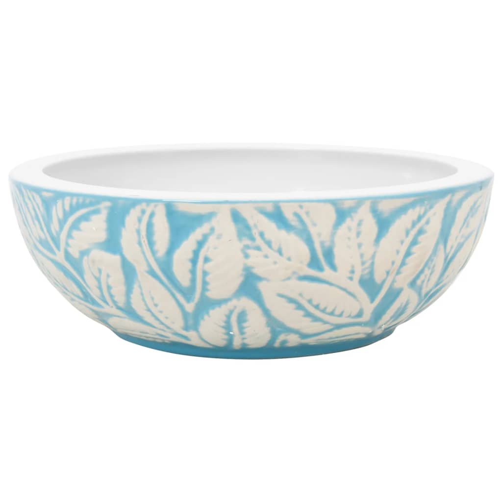 Lavabo da Appoggio Bianco e Blu Rotondo Φ41x14 cm Ceramica - homemem39