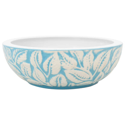 Lavabo da Appoggio Bianco e Blu Rotondo Φ41x14 cm Ceramica - homemem39