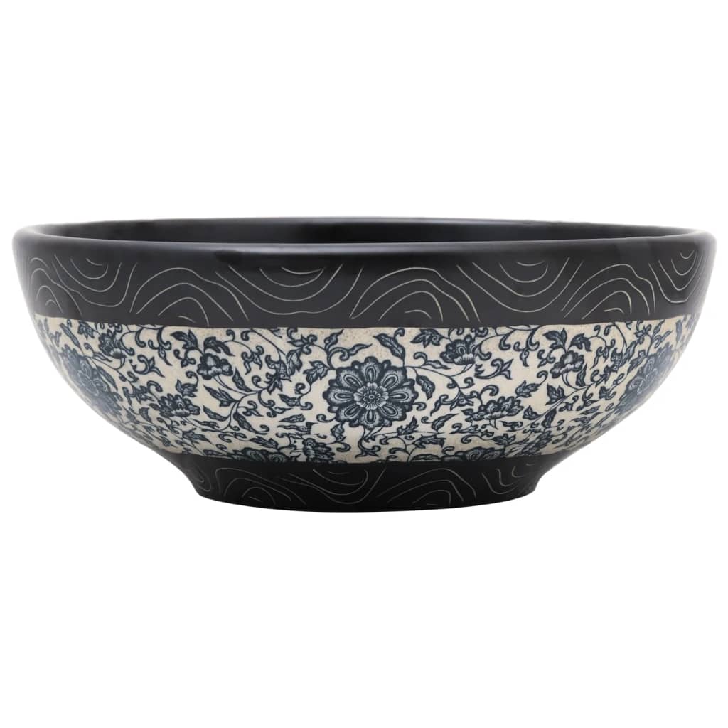 Lavabo da Appoggio Nero e Blu Rotondo Φ41x14 cm Ceramica - homemem39