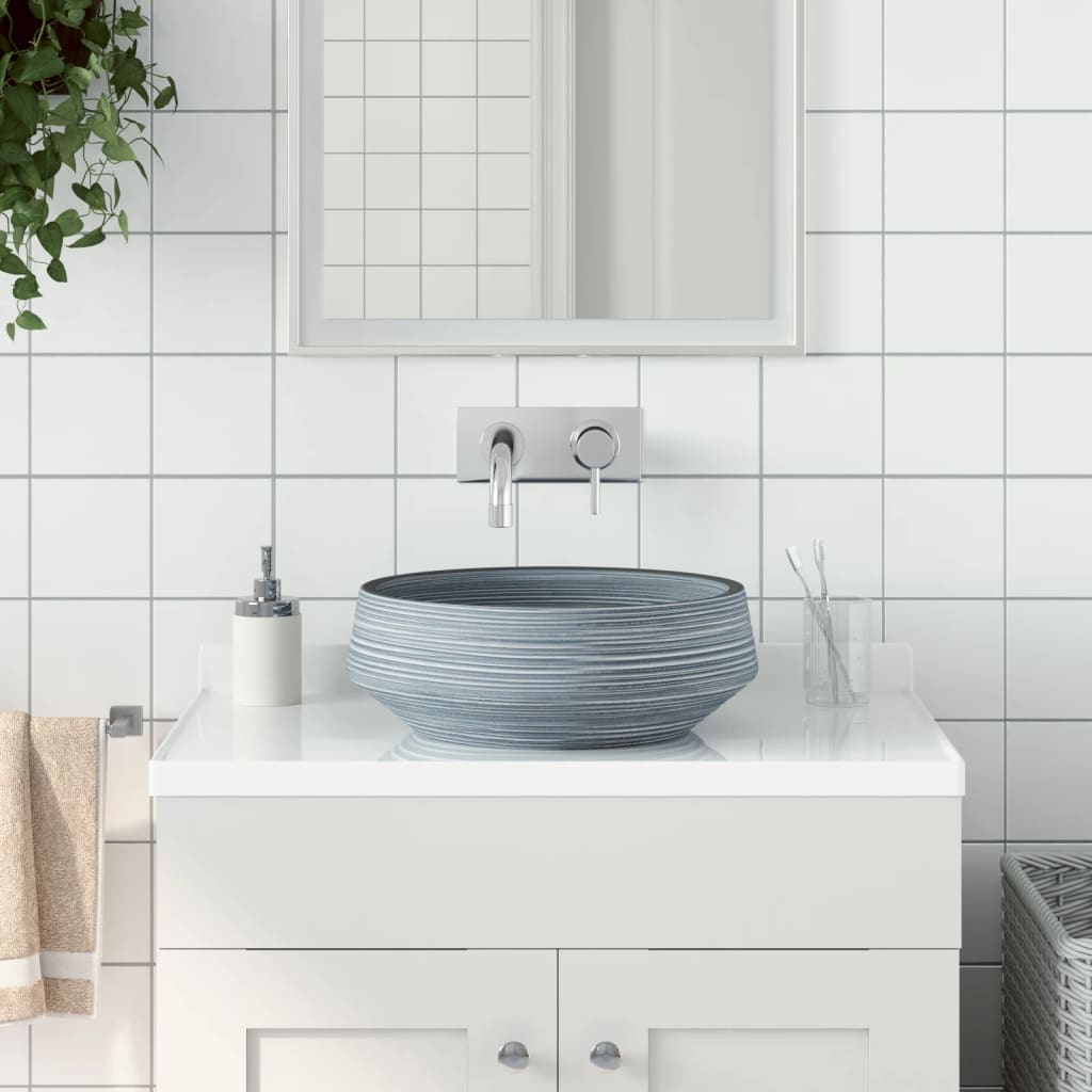 Lavabo da Appoggio Grigio Rotondo Φ41x14 cm Ceramica - homemem39