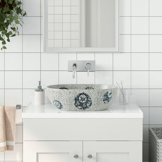Lavabo da Appoggio Grigio e Blu Ovale 47x33x13 cm Ceramica - homemem39