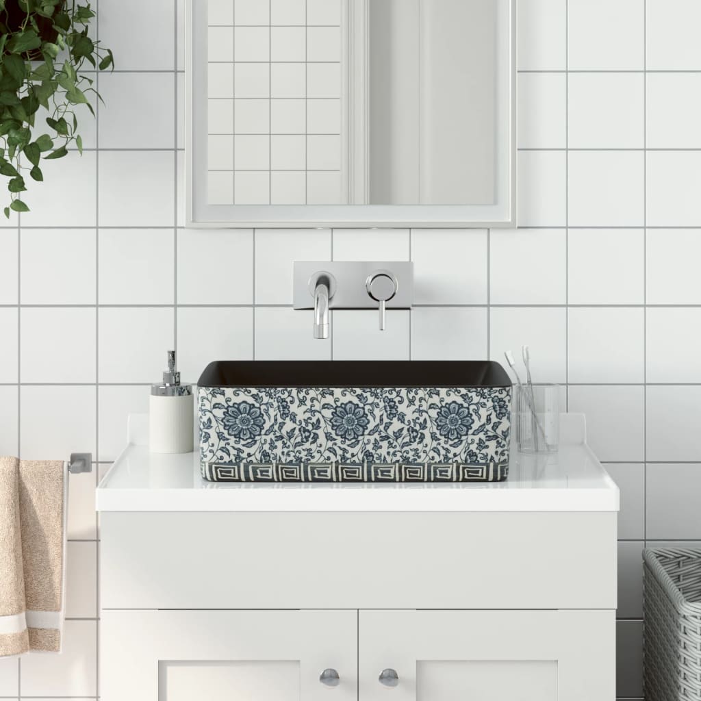 Lavabo Appoggio Nero e Blu Rettangolare 46x35,5x13 cm Ceramica - homemem39