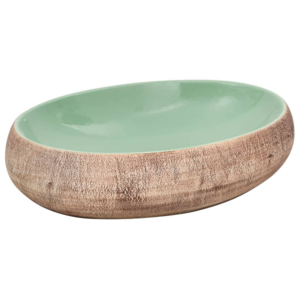 Lavabo da Appoggio Verde e Marrone Ovale 59x40x15 cm Ceramica - homemem39