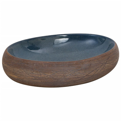 Lavabo da Appoggio Marrone e Blu Ovale 59x40x15 cm Ceramica - homemem39