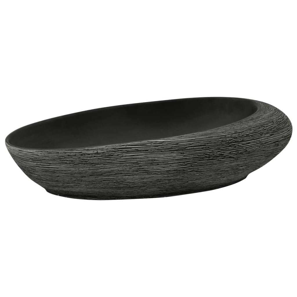 Lavabo da Appoggio Grigio e Nero Ovale 59x40x14 cm Ceramica - homemem39