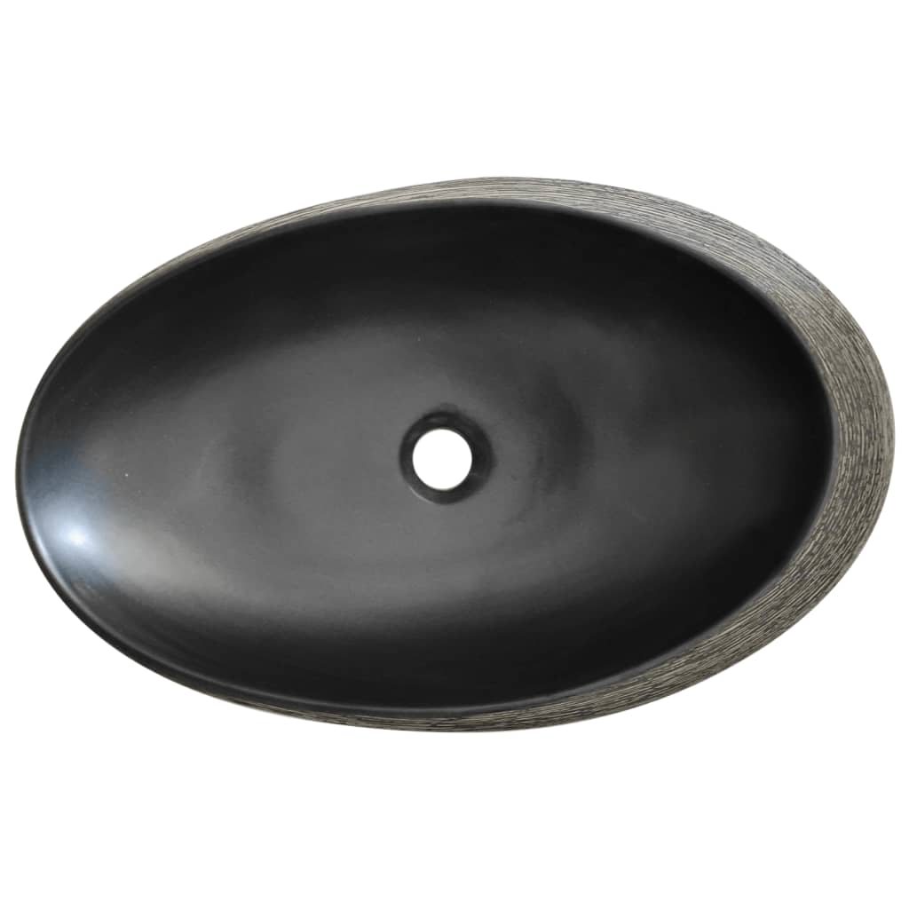 Lavabo da Appoggio Grigio e Nero Ovale 59x40x14 cm Ceramica - homemem39