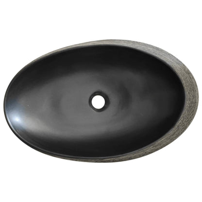 Lavabo da Appoggio Grigio e Nero Ovale 59x40x14 cm Ceramica - homemem39