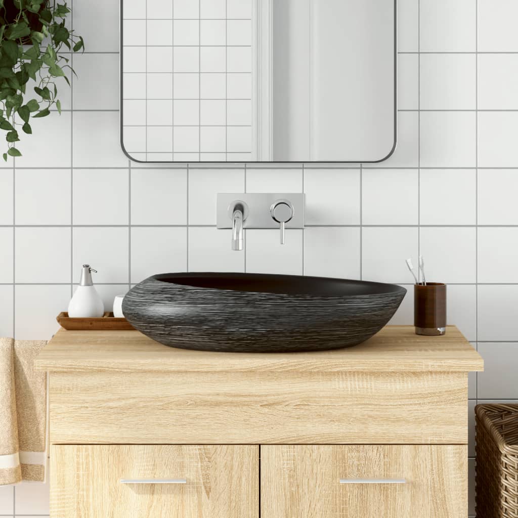 Lavabo da Appoggio Grigio e Nero Ovale 59x40x14 cm Ceramica - homemem39